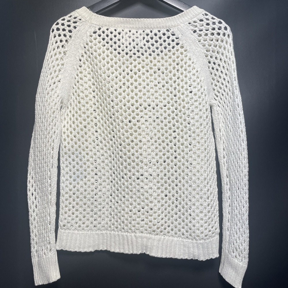 American Eagle Pullover Crocheted Cable Knit White Sweater M Cotton/Nylon/Wool - Picture 3 of 8